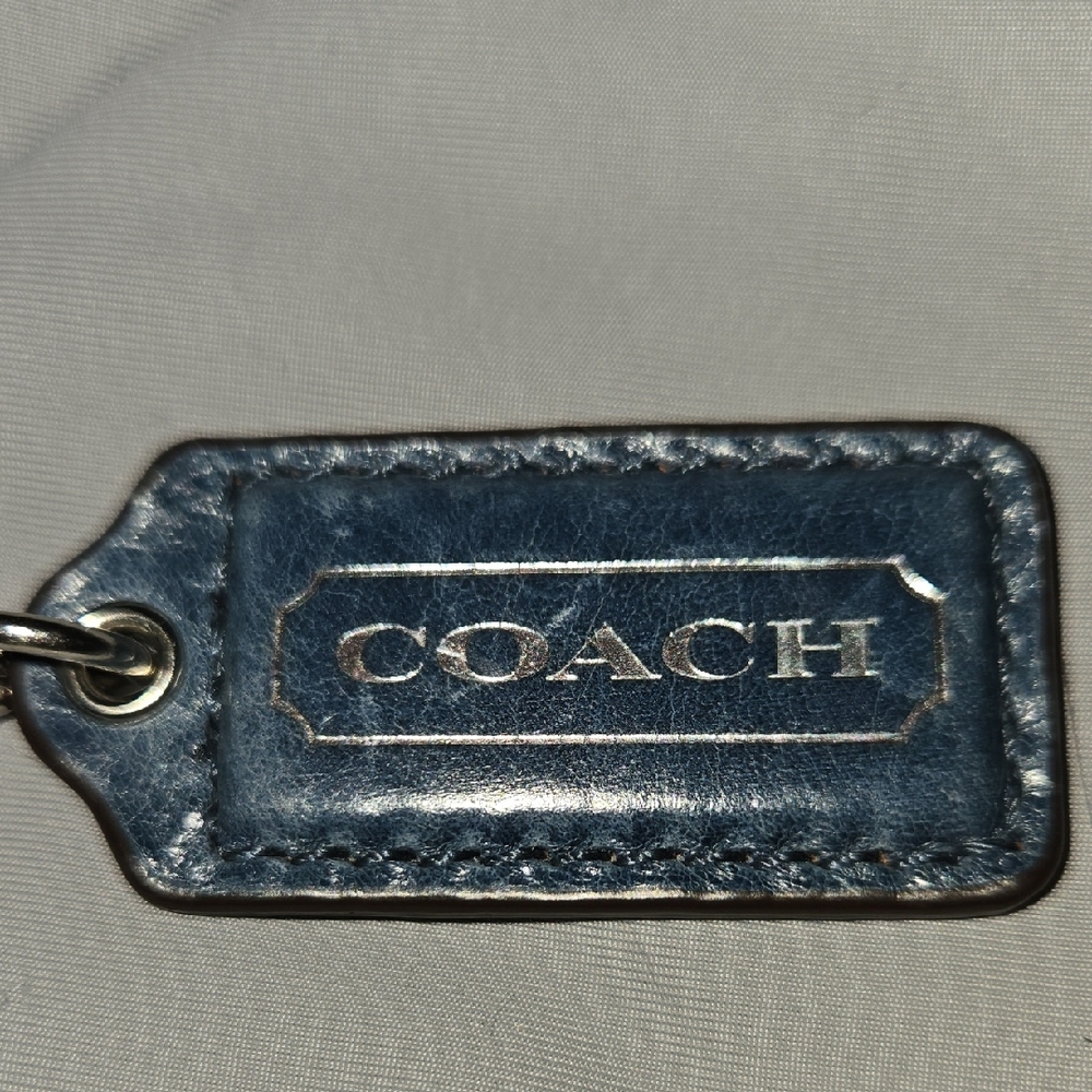 Coach Blue Leather Key Tag - COACH Logo